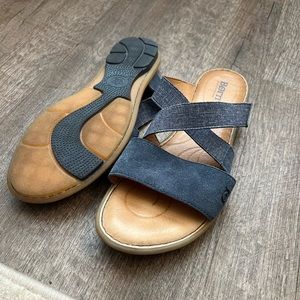 Born blue and tan strappy sandals